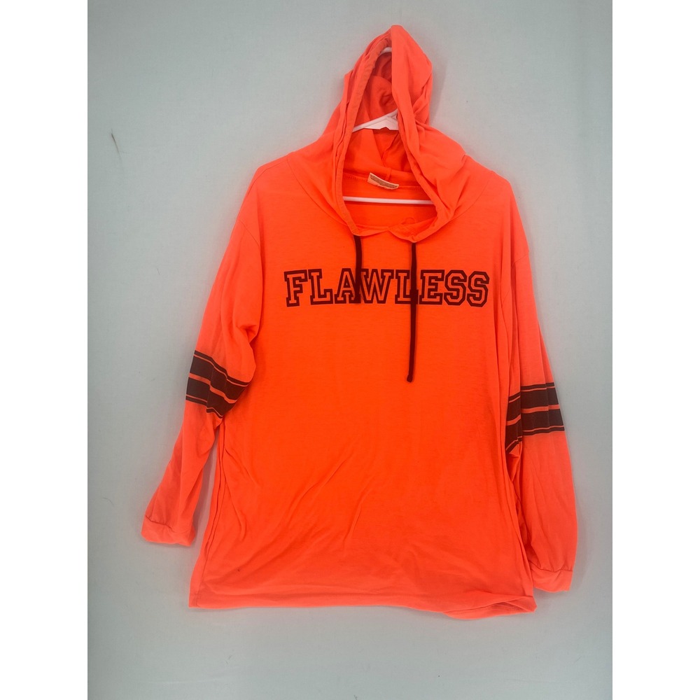 Bobbie Brooks Plus Size 1X Neon Orange Flawless Graphic Hoodie Varsity Stripe